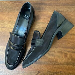 Zac Posen Ailsa Mesh Loafer Black Crocodile Embossed Leather Size 10